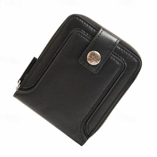 Credit Card Holder Wallet Men's PU Leather Solid Color Business Wallet Card Holder With Zipper & Button Valentine's Day Gift