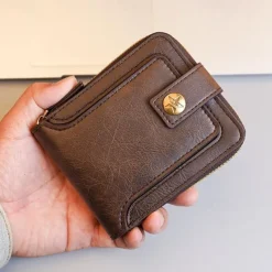 Credit Card Holder Wallet Men's PU Leather Solid Color Business Wallet Card Holder With Zipper & Button Valentine's Day Gift