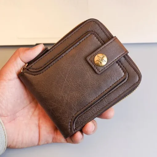 Credit Card Holder Wallet Men's PU Leather Solid Color Business Wallet Card Holder With Zipper & Button Valentine's Day Gift