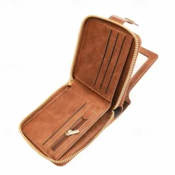 Credit Card Holder Wallet Men's PU Leather Solid Color Business Wallet Card Holder With Zipper & Button Valentine's Day Gift