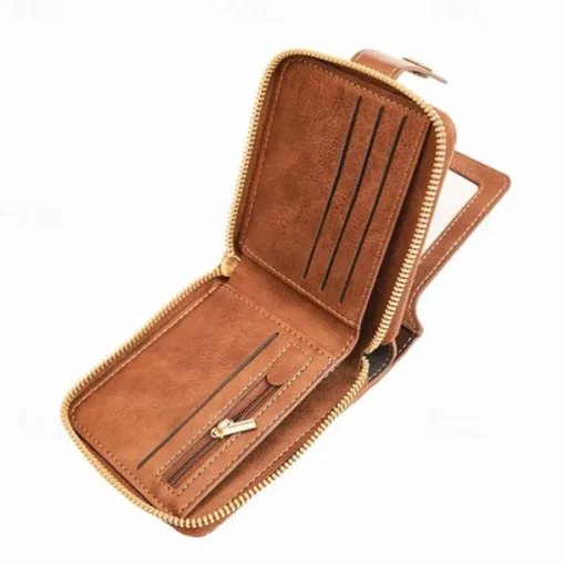Credit Card Holder Wallet Men's PU Leather Solid Color Business Wallet Card Holder With Zipper & Button Valentine's Day Gift