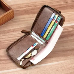 Credit Card Holder Wallet Men's PU Leather Solid Color Business Wallet Card Holder With Zipper & Button Valentine's Day Gift