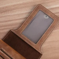 Credit Card Holder Wallet Men's PU Leather Solid Color Business Wallet Card Holder With Zipper & Button Valentine's Day Gift