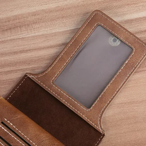 Credit Card Holder Wallet Men's PU Leather Solid Color Business Wallet Card Holder With Zipper & Button Valentine's Day Gift