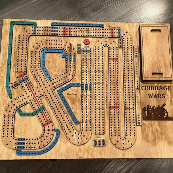 Cribbage Wars Board Game 2025 New Wooden Cribbage Set with Fun Twists, Time Warps & Traps Family-Friendly Traditional Game with Storage for Cards and Pegs