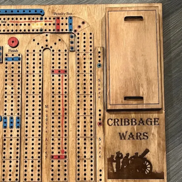 Cribbage Wars Board Game 2025 New Wooden Cribbage Set with Fun Twists, Time Warps & Traps Family-Friendly Traditional Game with Storage for Cards and Pegs