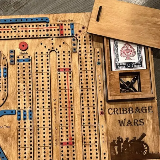 Cribbage Wars Board Game 2025 New Wooden Cribbage Set with Fun Twists, Time Warps & Traps Family-Friendly Traditional Game with Storage for Cards and Pegs