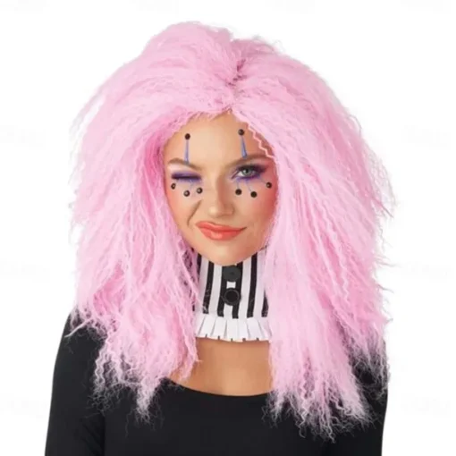 Crimped 'N Kooky Pink Wig for Women Halloween Cosplay Party Wigs