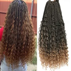Crochet Box Braids Curly Ends 144 Strands 22 Inch Bohomian Crochet Braids Box Braids 3X Goddess Box Braids Crochet Hair Synthetic Crochet Braids Hair Extensions