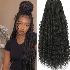 Crochet Box Braids Curly Ends 144 Strands 22 Inch Bohomian Crochet Braids Box Braids 3X Goddess Box Braids Crochet Hair Synthetic Crochet Braids Hair Extensions