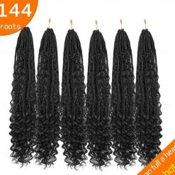 Crochet Box Braids Curly Ends 144 Strands 22 Inch Bohomian Crochet Braids Box Braids 3X Goddess Box Braids Crochet Hair Synthetic Crochet Braids Hair Extensions
