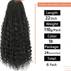 Crochet Box Braids Curly Ends 144 Strands 22 Inch Bohomian Crochet Braids Box Braids 3X Goddess Box Braids Crochet Hair Synthetic Crochet Braids Hair Extensions
