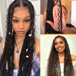Crochet Box Braids Curly Ends 144 Strands 22 Inch Bohomian Crochet Braids Box Braids 3X Goddess Box Braids Crochet Hair Synthetic Crochet Braids Hair Extensions