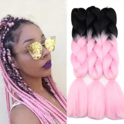 Crochet Hair Braids Jumbo Box Braids Pink Synthetic Hair 24 inch Braiding Hair 5 Pieces