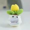 Crochet Positive Cactus Handmade Knitted Cactus Toy Cute Funny Potato Emotional Positive Life Doll Ornaments Gifts with Encouraging Card for Adults Kids Friends Room Office Desktop Decor