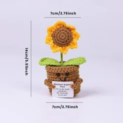 Crochet Positive Cactus Handmade Knitted Cactus Toy Cute Funny Potato Emotional Positive Life Doll Ornaments Gifts with Encouraging Card for Adults Kids Friends Room Office Desktop Decor