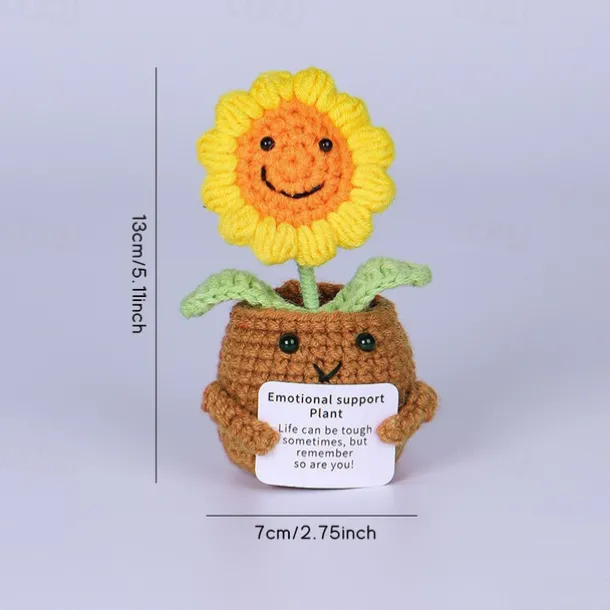 Crochet Positive Cactus Handmade Knitted Cactus Toy Cute Funny Potato Emotional Positive Life Doll Ornaments Gifts with Encouraging Card for Adults Kids Friends Room Office Desktop Decor