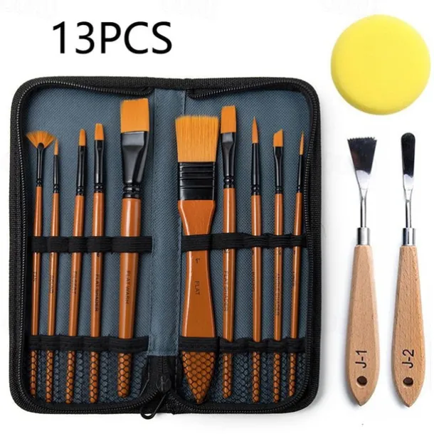 cross-border brush special-shaped scraper 13-piece set sponge pigment toning painting tool storage bag nylon brush