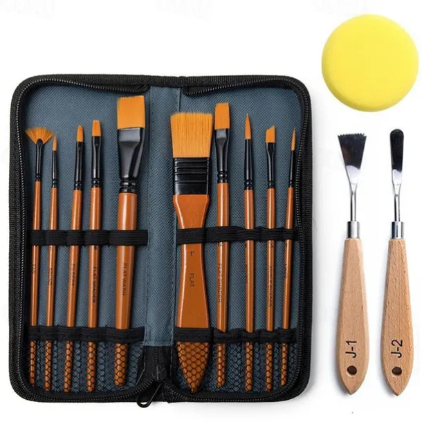 cross-border brush special-shaped scraper 13-piece set sponge pigment toning painting tool storage bag nylon brush