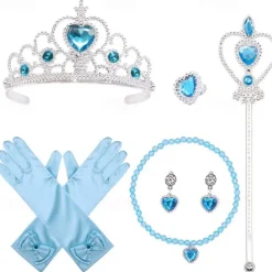 Crown Headwear Children's and Girls' Magic Stick Hair Accessories Set Elsa Princess Performance Crown Necklace Elsa Gloves
