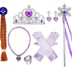 Crown Headwear Children's and Girls' Magic Stick Hair Accessories Set Elsa Princess Performance Crown Necklace Elsa Gloves