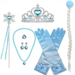 Crown Headwear Children's and Girls' Magic Stick Hair Accessories Set Elsa Princess Performance Crown Necklace Elsa Gloves