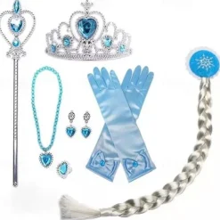 Crown Headwear Children's and Girls' Magic Stick Hair Accessories Set Elsa Princess Performance Crown Necklace Elsa Gloves