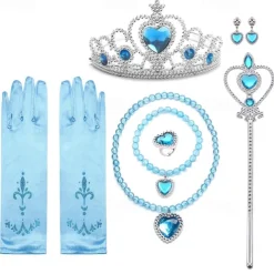 Crown Headwear Children's and Girls' Magic Stick Hair Accessories Set Elsa Princess Performance Crown Necklace Elsa Gloves