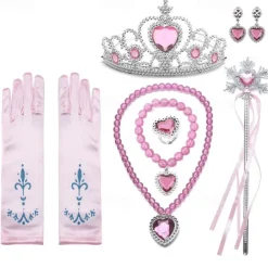 Crown Headwear Children's and Girls' Magic Stick Hair Accessories Set Elsa Princess Performance Crown Necklace Elsa Gloves