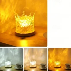 Crown Rotating Water Ripple Nightlight Ocean Wave Projector Lamp Creative Bedside Flame Ambiance Light Romantic Gift Starry Projection Light for Bedrooms, Meditation and Stress Relief