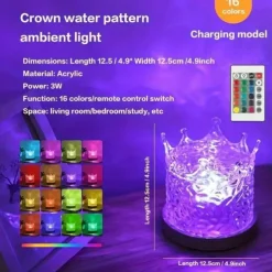 Crown Rotating Water Ripple Nightlight Ocean Wave Projector Lamp Creative Bedside Flame Ambiance Light Romantic Gift Starry Projection Light for Bedrooms, Meditation and Stress Relief