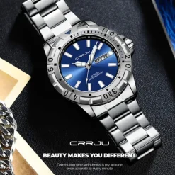 CRRJU Top Original Men Quartz Watch Green Waterproof Watch for Men Stainless Steel Quartz Men Luxury Watch Luminous Wristwatch