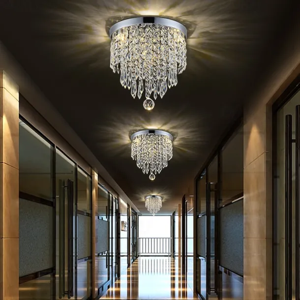 Crystal Chandelier LED Round Ceiling Light with LED Brightness Hall Lights 110-240V