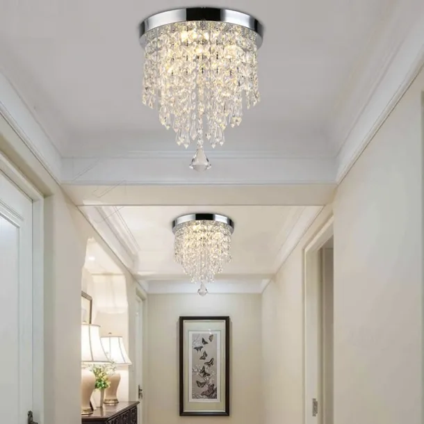 Crystal Chandelier LED Round Ceiling Light with LED Brightness Hall Lights 110-240V