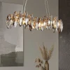 Crystal Chandelier Luxury Gold Chandelier Beautiful Gray Sparkling Crystal Leaf Modern Chandelier for Kitchen Island Living Room Dining Room Bedroom Lights, 8 Lights 110-240V