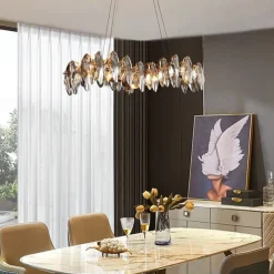 Crystal Chandelier Luxury Gold Chandelier Beautiful Gray Sparkling Crystal Leaf Modern Chandelier for Kitchen Island Living Room Dining Room Bedroom Lights, 8 Lights 110-240V