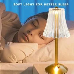 Crystal Cordless Table Lamp Nordic Style Skirt Modeling Bedroom Decoration Creative Atmosphere, Rechargeable Night Lamp Three Dimming Modes with USB Power Supply
