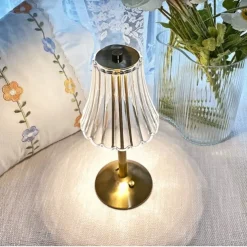 Crystal Cordless Table Lamp Nordic Style Skirt Modeling Bedroom Decoration Creative Atmosphere, Rechargeable Night Lamp Three Dimming Modes with USB Power Supply