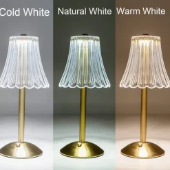 Crystal Cordless Table Lamp Nordic Style Skirt Modeling Bedroom Decoration Creative Atmosphere, Rechargeable Night Lamp Three Dimming Modes with USB Power Supply
