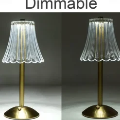 Crystal Cordless Table Lamp Nordic Style Skirt Modeling Bedroom Decoration Creative Atmosphere, Rechargeable Night Lamp Three Dimming Modes with USB Power Supply