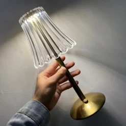 Crystal Cordless Table Lamp Nordic Style Skirt Modeling Bedroom Decoration Creative Atmosphere, Rechargeable Night Lamp Three Dimming Modes with USB Power Supply