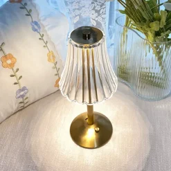 Crystal Cordless Table Lamp Nordic Style Skirt Modeling Bedroom Decoration Creative Atmosphere, Rechargeable Night Lamp Three Dimming Modes with USB Power Supply