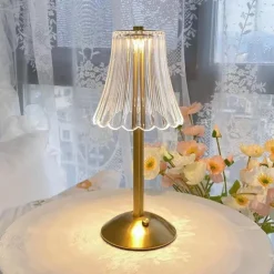 Crystal Cordless Table Lamp Nordic Style Skirt Modeling Bedroom Decoration Creative Atmosphere, Rechargeable Night Lamp Three Dimming Modes with USB Power Supply