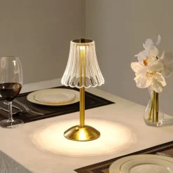 Crystal Cordless Table Lamp Nordic Style Skirt Modeling Bedroom Decoration Creative Atmosphere, Rechargeable Night Lamp Three Dimming Modes with USB Power Supply
