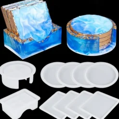 Crystal Drop Adhesive Diy Epoxy Resin Square Coaster Box Circular Coaster Box Storage Box Silicone Mirror Mold