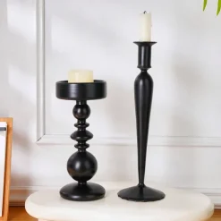 Crystal Glass Candlestick Holders, Striped Long-Stem and Round Ball Design, Elegant Home Decor Candle Holder for Dining Table, Wedding, Hotel, and Party Tabletop Decorations