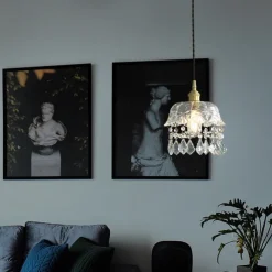 Crystal Pendant Light with Clear Glass Shade Gold Brushed Brass Finish Modern Kitchen Island Hanging Light Adjustable Chandelier for Hallway Dining Living Room 1 Light 110-240V