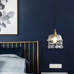 Crystal Pendant Light with Clear Glass Shade Gold Brushed Brass Finish Modern Kitchen Island Hanging Light Adjustable Chandelier for Hallway Dining Living Room 1 Light 110-240V