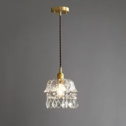 Crystal Pendant Light with Clear Glass Shade Gold Brushed Brass Finish Modern Kitchen Island Hanging Light Adjustable Chandelier for Hallway Dining Living Room 1 Light 110-240V