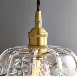 Crystal Pendant Light with Clear Glass Shade Gold Brushed Brass Finish Modern Kitchen Island Hanging Light Adjustable Chandelier for Hallway Dining Living Room 1 Light 110-240V